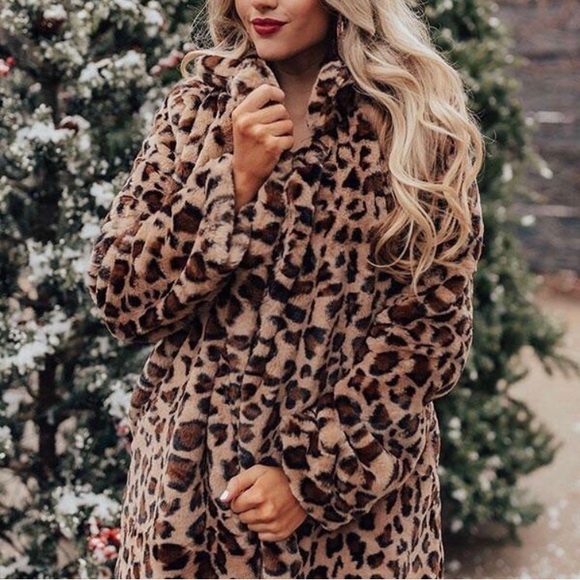 Oversized leopard women jacket animal print coat faux fur winter coat - Picture 3 of 10